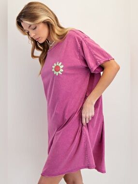 Easel SILK SCREEN FLORAL PRINT WASHED TUNIC DRESS